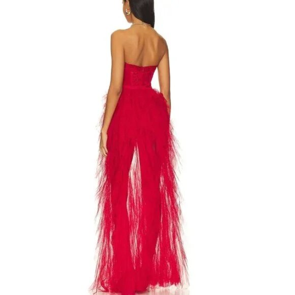 NWT FOR LOVE & LEMONS BUSTIER RED TULLE & LACE STRAPLESS GOWN DRESS SIZE XS - Picture 3 of 11